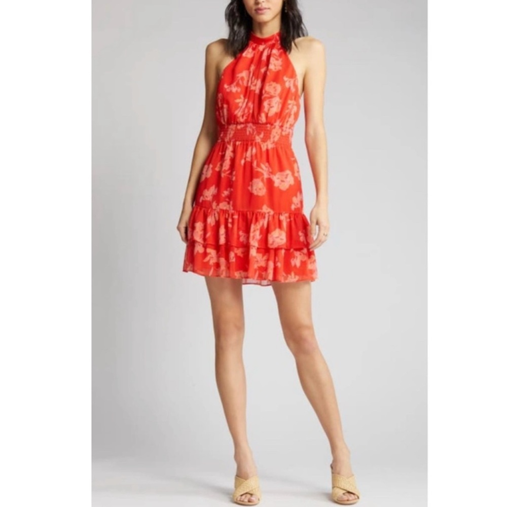 Chelsea28 Red Floral Halter Mini Dress Women's Size Medium